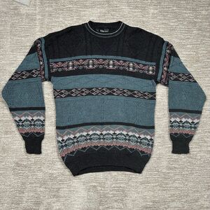 Colore Italia Sweater Mens XL Blue Aztec Southwestern Grandpa Preppy Wool Blend